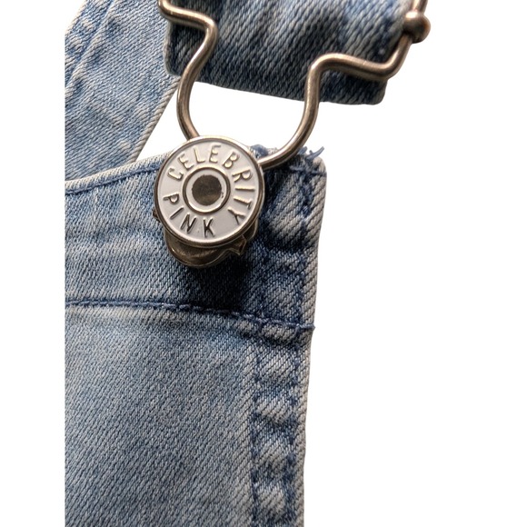 Celebrity + Pink Denim Overall Dress Distressed Frayed Hem Blue Jean Mini - S - Picture 6 of 12